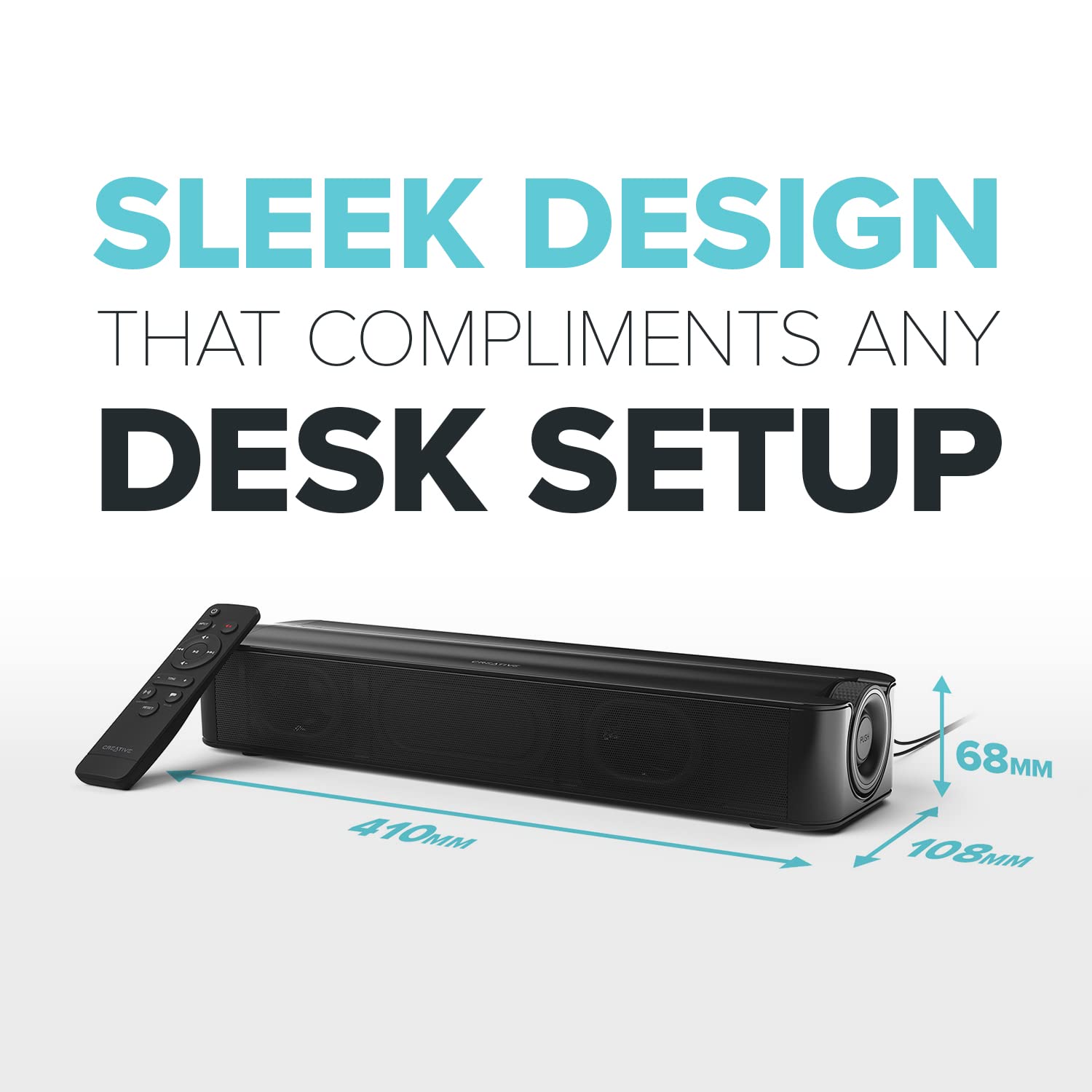 Creative Stage SE 2.0 Bluetooth sound bar desk setup with immersive sound for calls