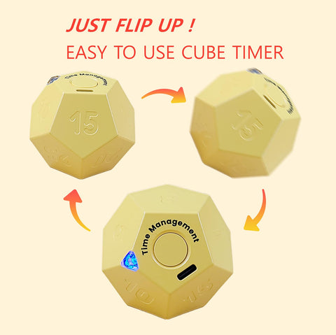 CreaViva Cube Pomodoro timer side view shows compact size for portable use.