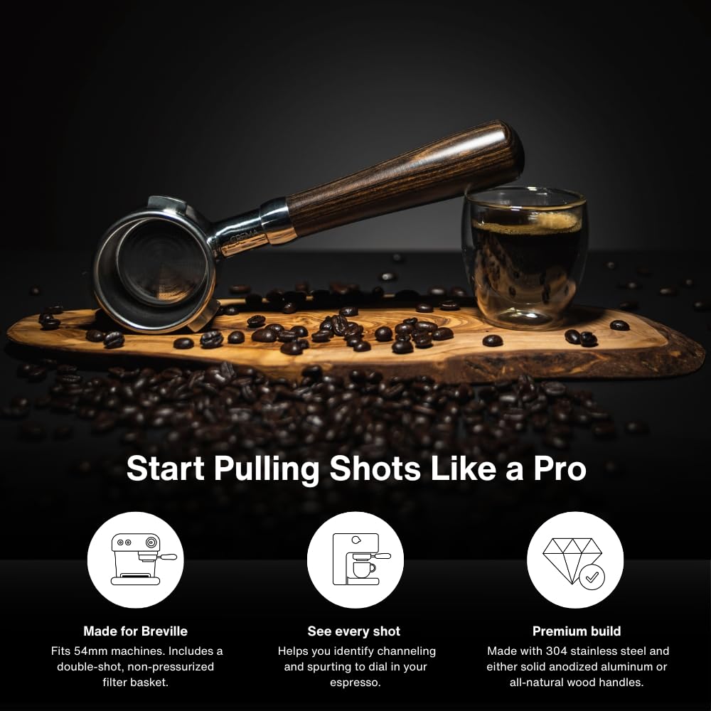 Crema 54mm portafilter designed for Breville machines for precise fit.