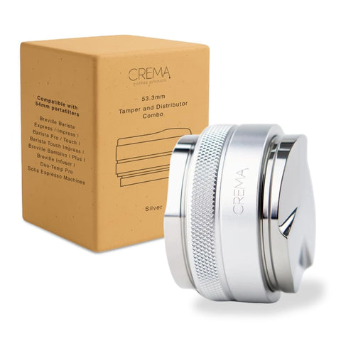 CREMA 54mm hand tamper distributor, top view for even tamping.