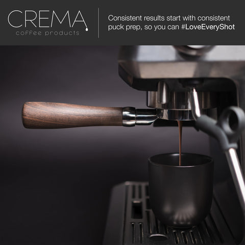 CREMA family-owned brand espresso tools, ergonomic home barista design.