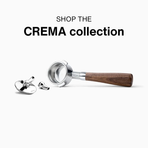 Crema walnut finish portafilter adds durable, stylish exterior.