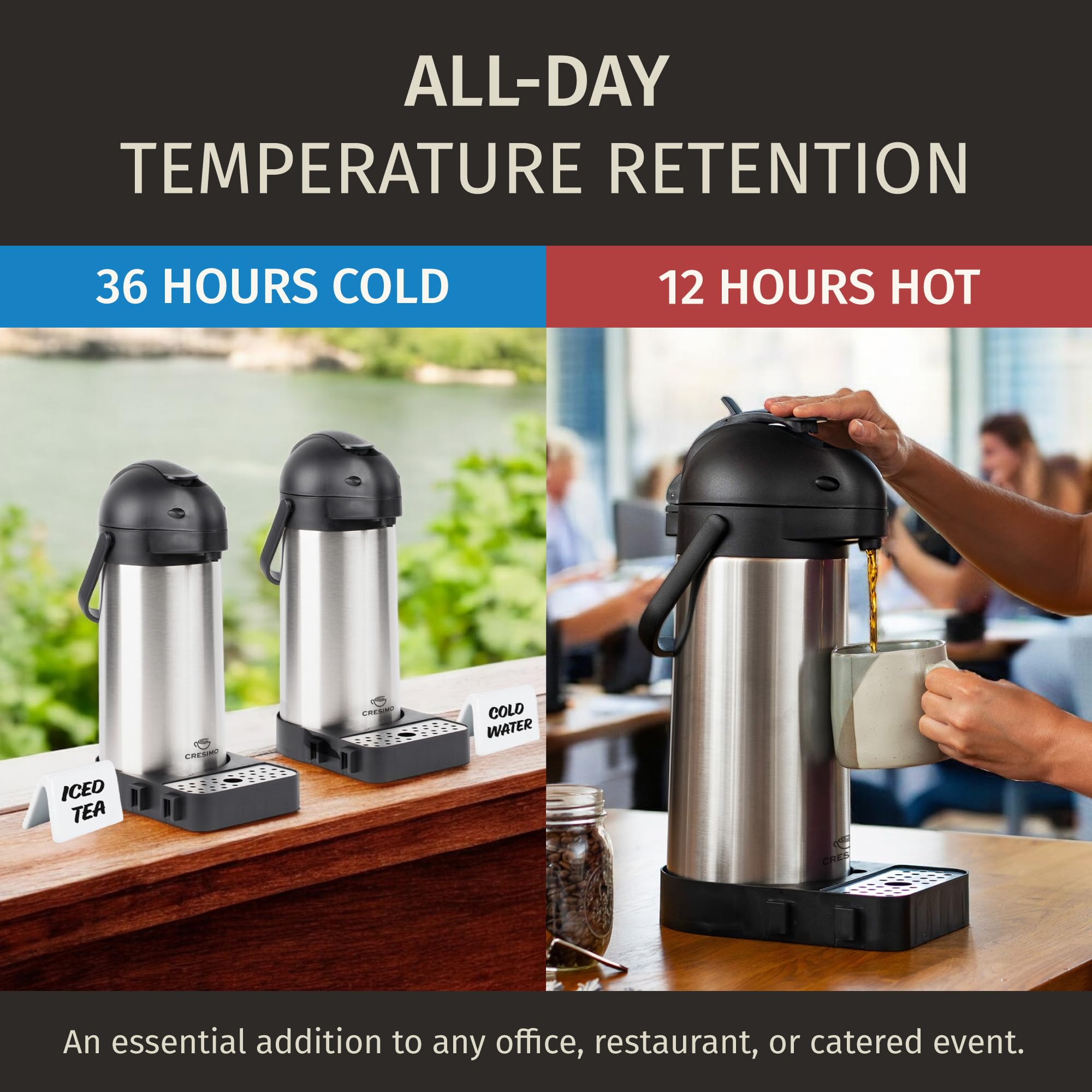102oz Cresimo airpot with 3L thermal carafe for long-lasting warmth