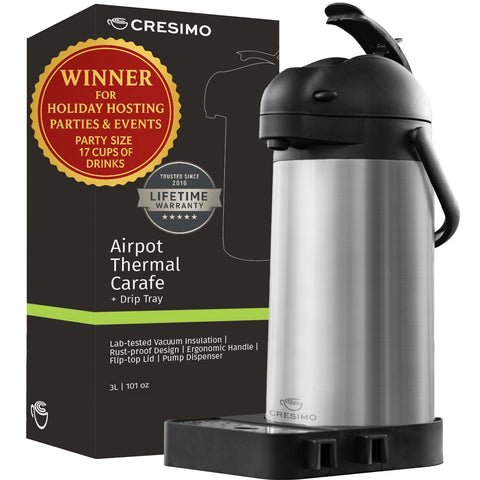 Cresimo airpot coffee dispenser with pump keeps coffee hot and ready