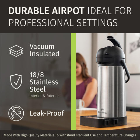 Portable Cresimo airpot with sturdy handle, ideal for events