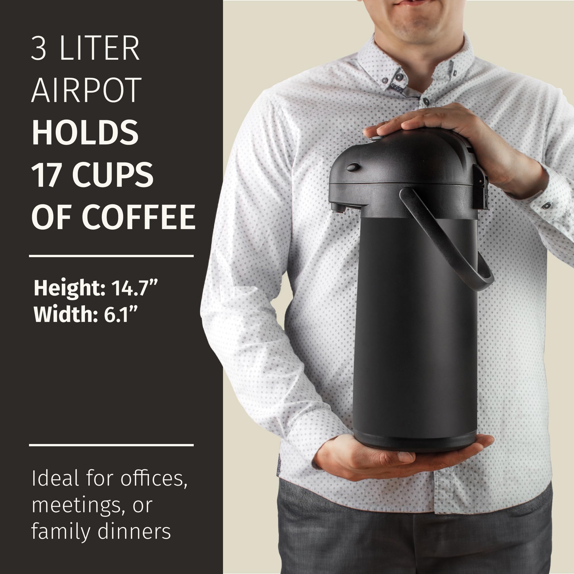 Cresimo Airpot pump matte-black finish complements modern counters.