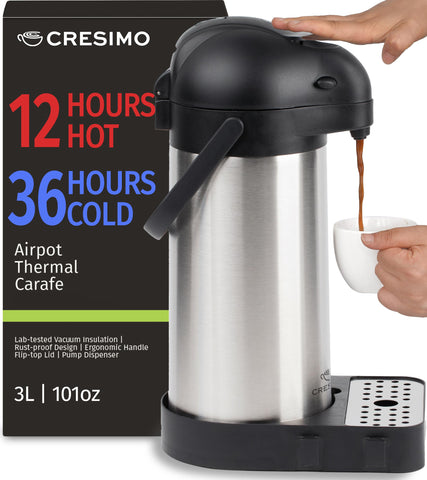 Removable drip tray on Cresimo airpot maintains a clean party station