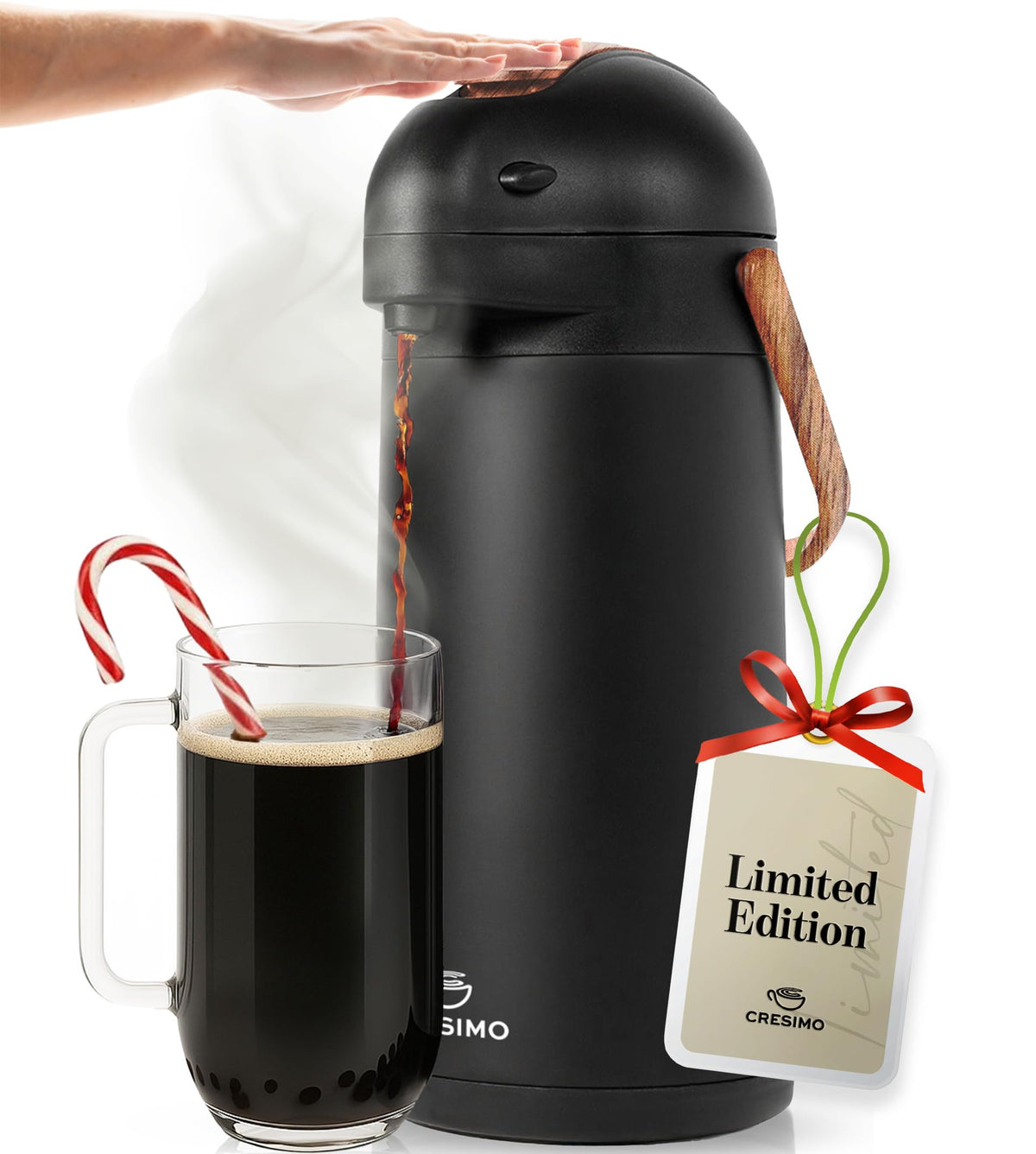 CRESIMO thermal coffee carafe with wood trim pour spout for easy serving