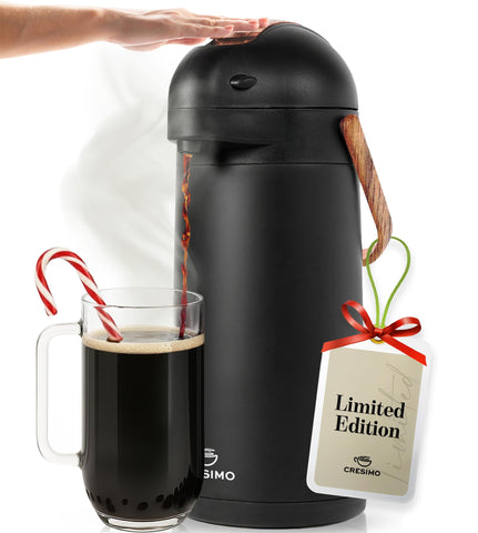 CRESIMO thermal coffee carafe with wood trim pour spout for easy serving