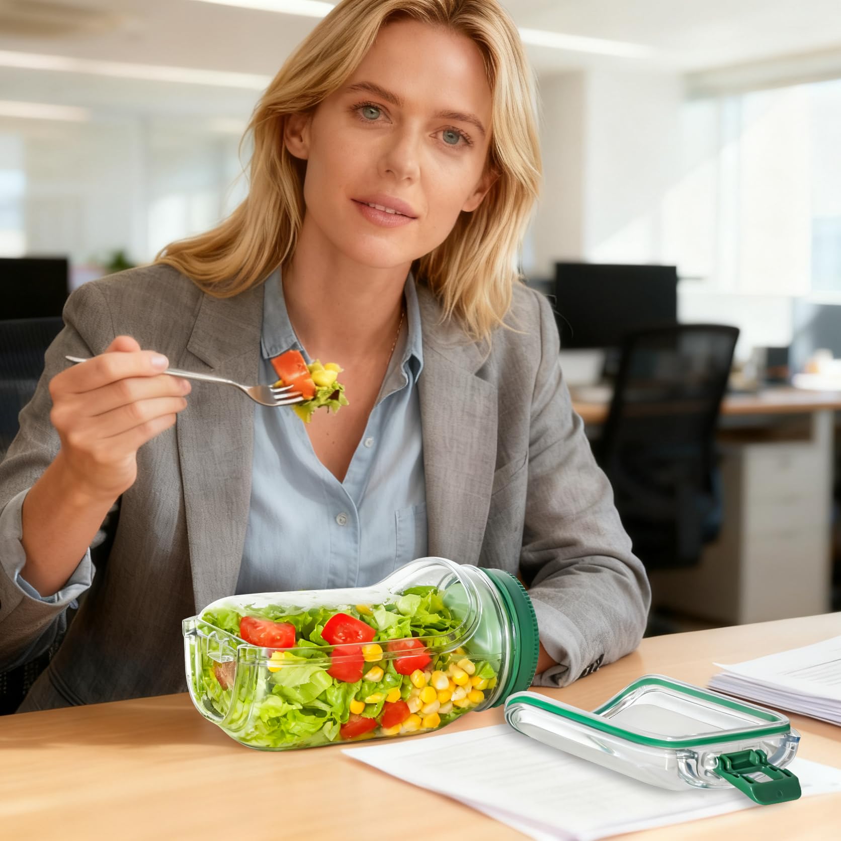 Criamolo salad jar dressing cup helps maintain crisp salads