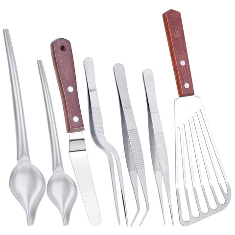 Cridoz 7pc stainless steel plating tools set for precise garnish placement.