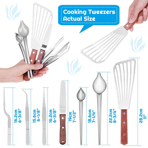 Cridoz kitchen plating setup showcasing versatile culinary styling tools.