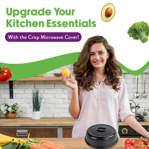 Crisp microwave plate cover with ventilation design to prevent soggy reheating.