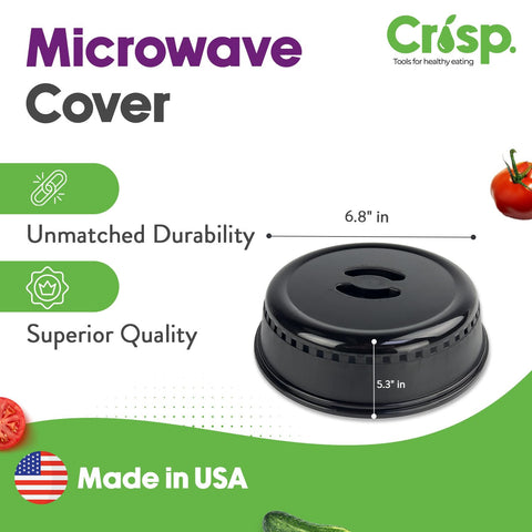 Crisp splatter cover shown as dishwasher-safe for easy cleanup after meals.