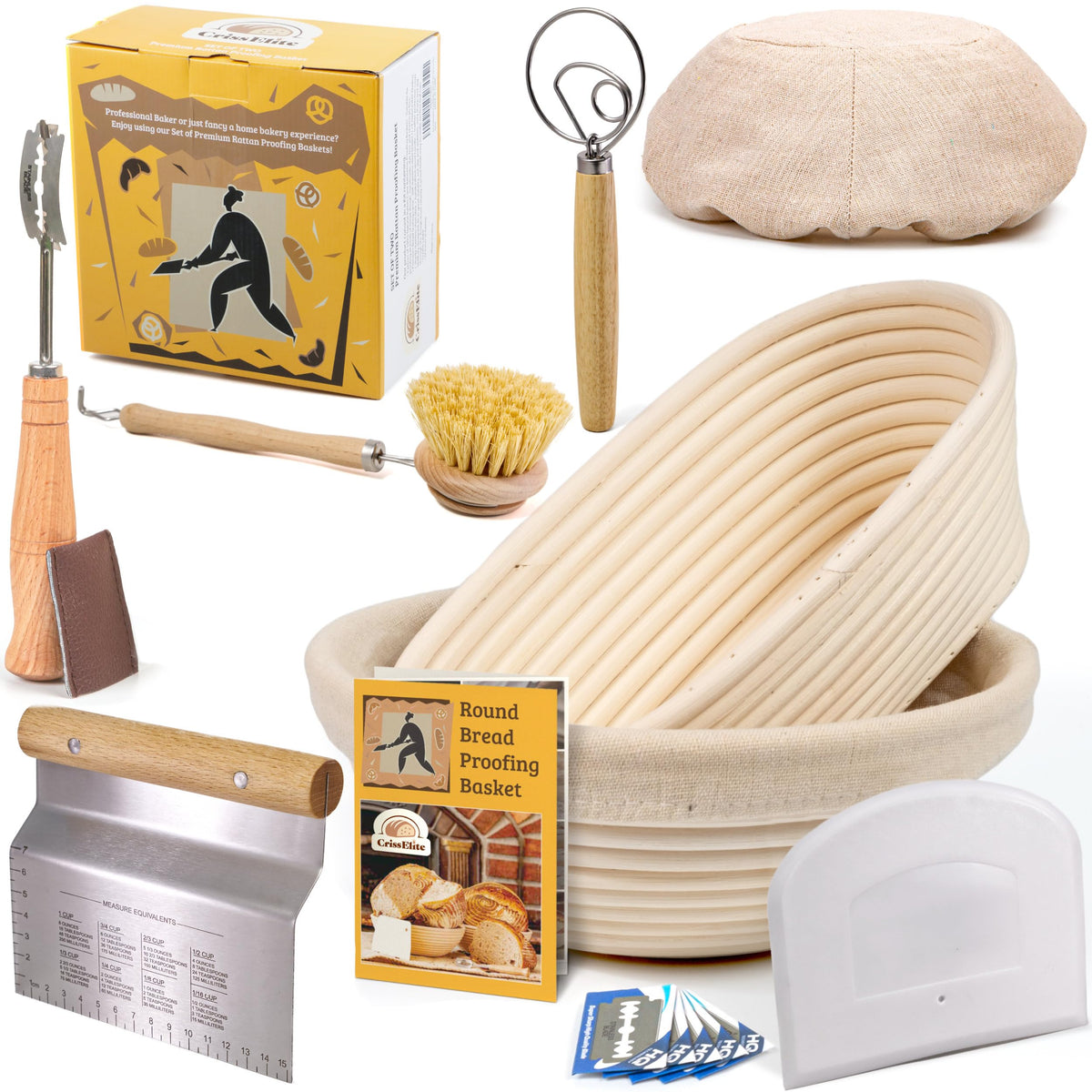 CRISS ELITE Banneton Round 9-inch with natural rattan for even fermentation and crust.