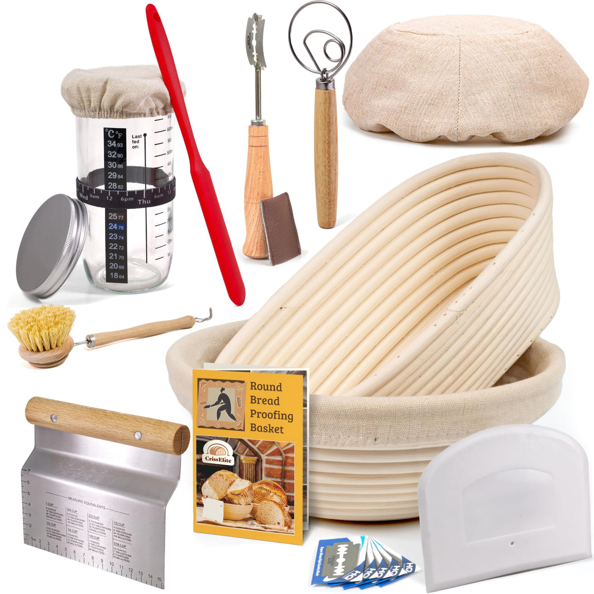 CRISS ELITE sourdough kit round banneton for shaping rustic loaves.