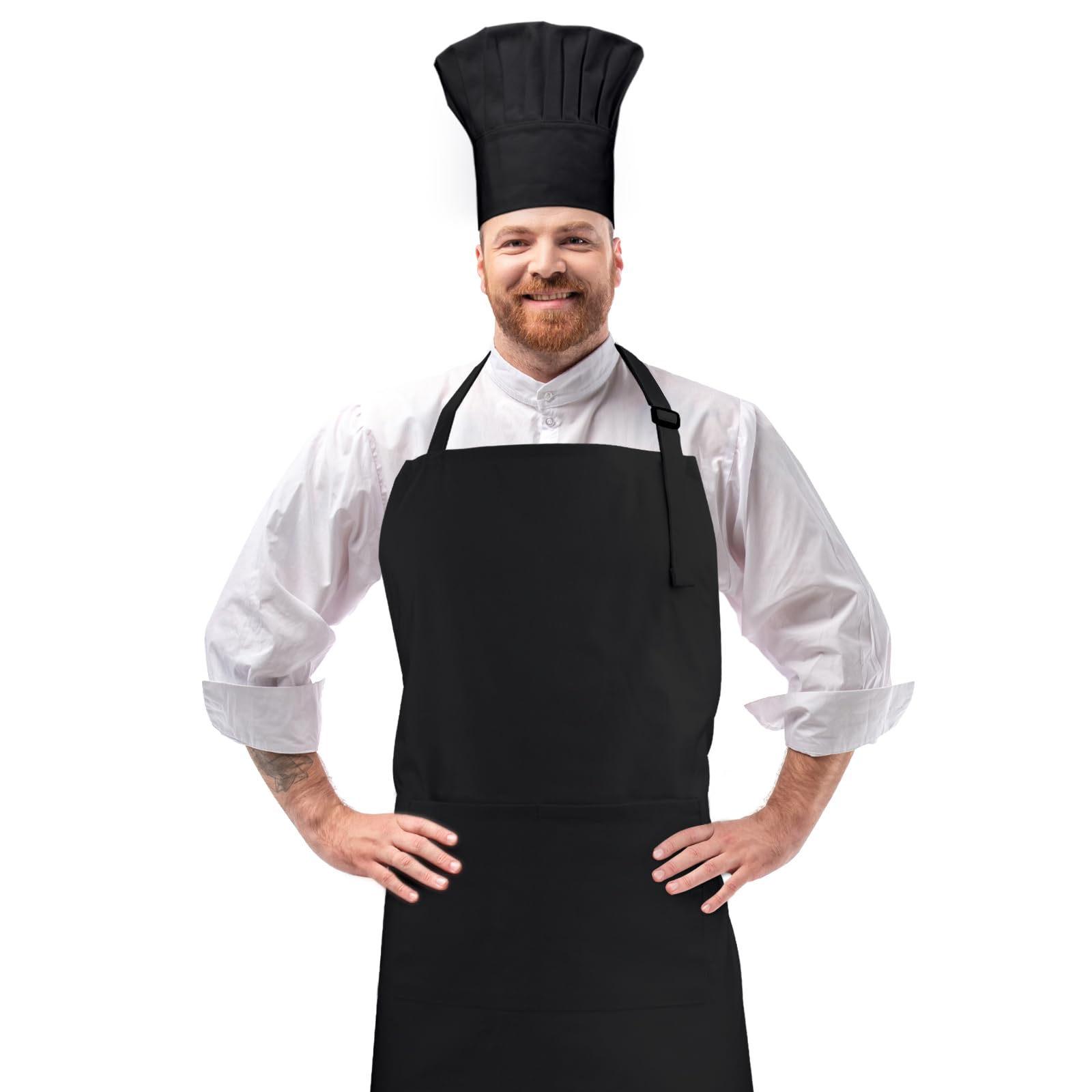 CRJHNS black chef apron and hat set, versatile for home or professional kitchens