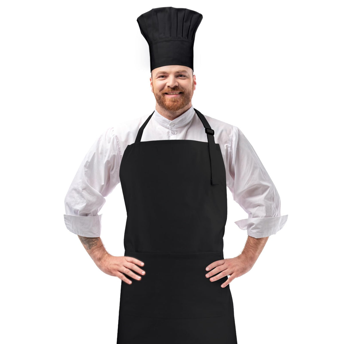 CRJHNS black chef apron and hat set, versatile for home or professional kitchens