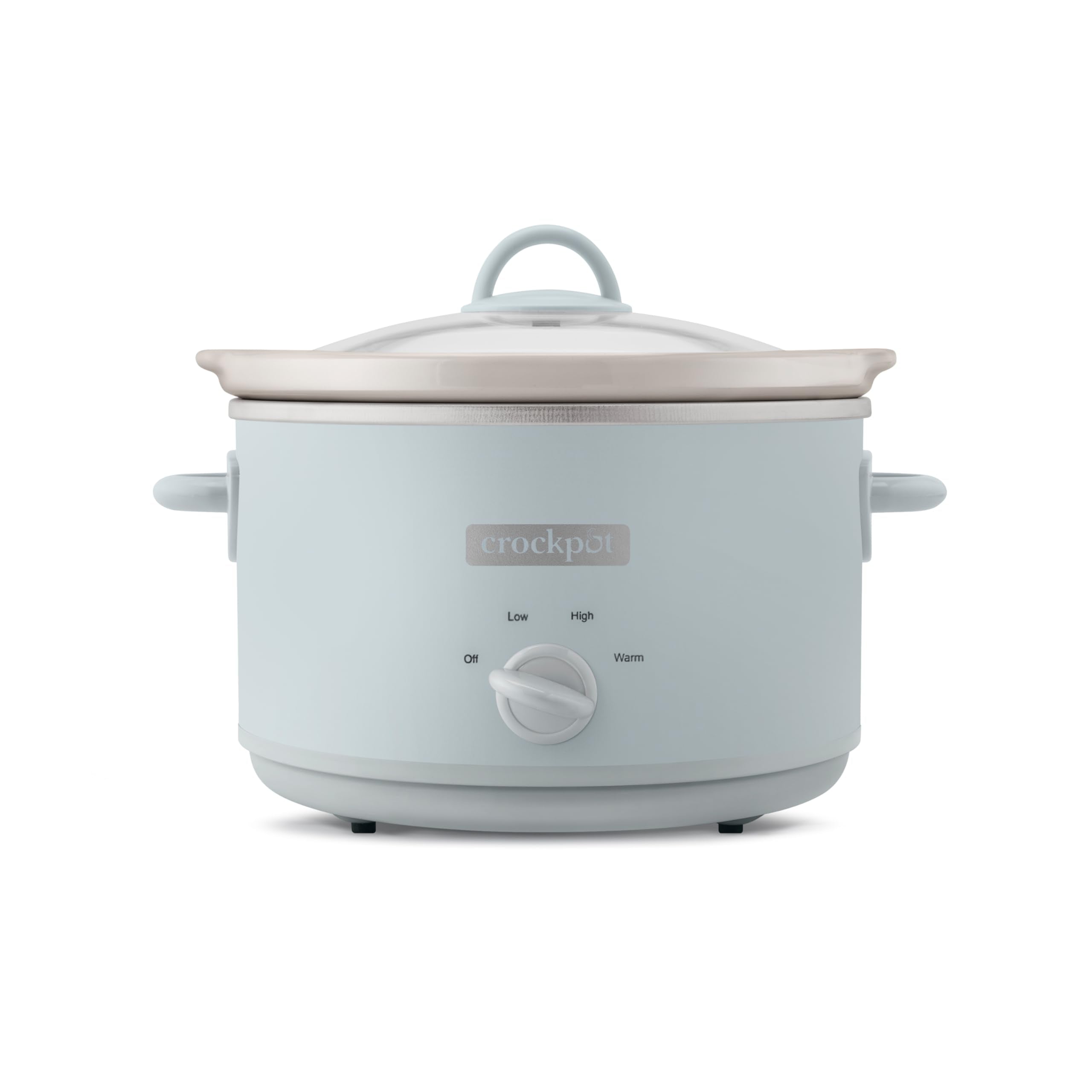 Crock-Pot Macaroon Blue slow cooker front view showing modern design and accessible manual controls