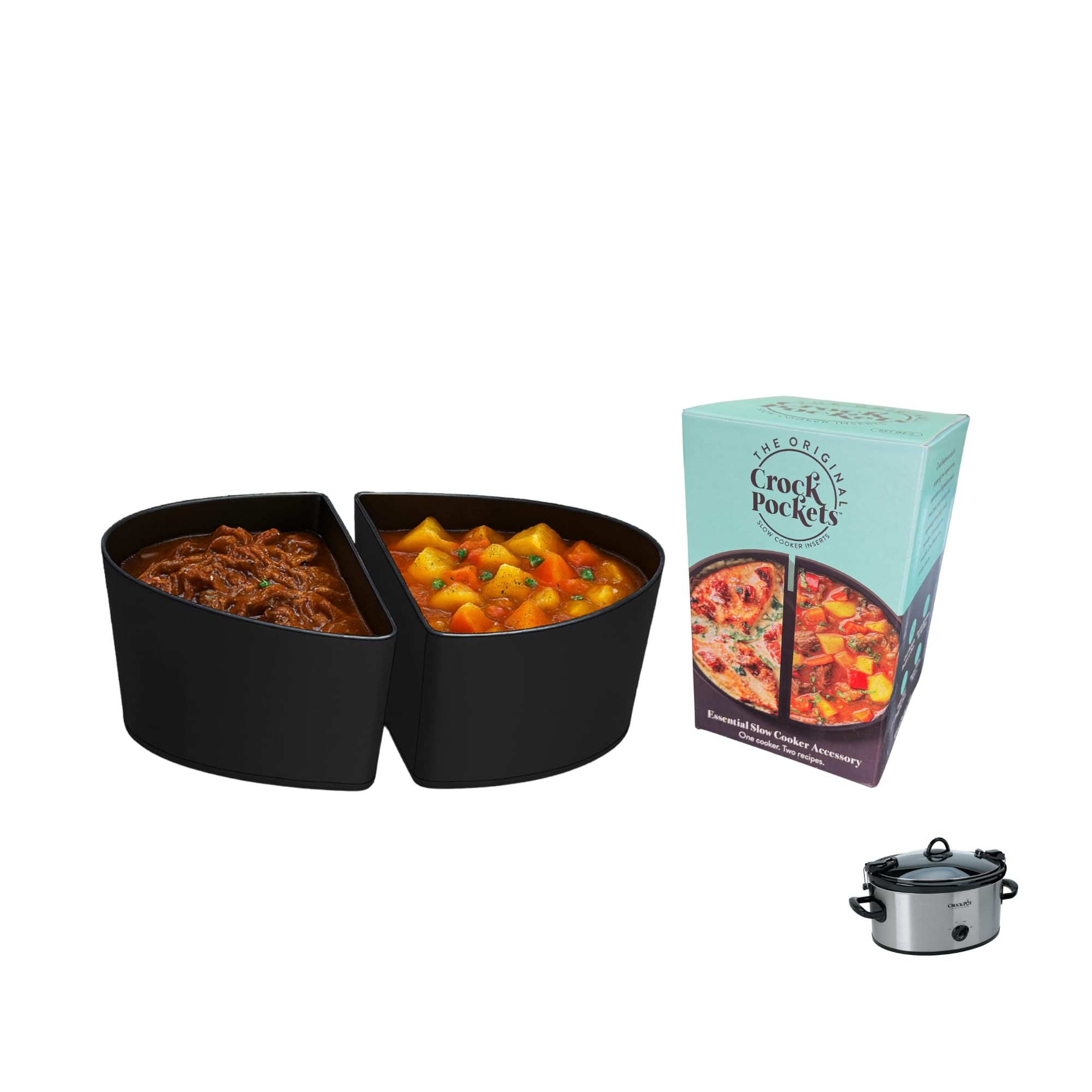 CrockPockets 6qt divider set for two meals at once in one slow cooker.