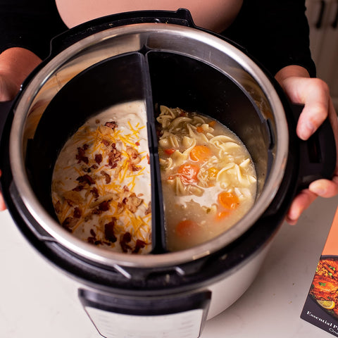 CrockPockets dual silicone dividers enable multitask cooking in one pot.