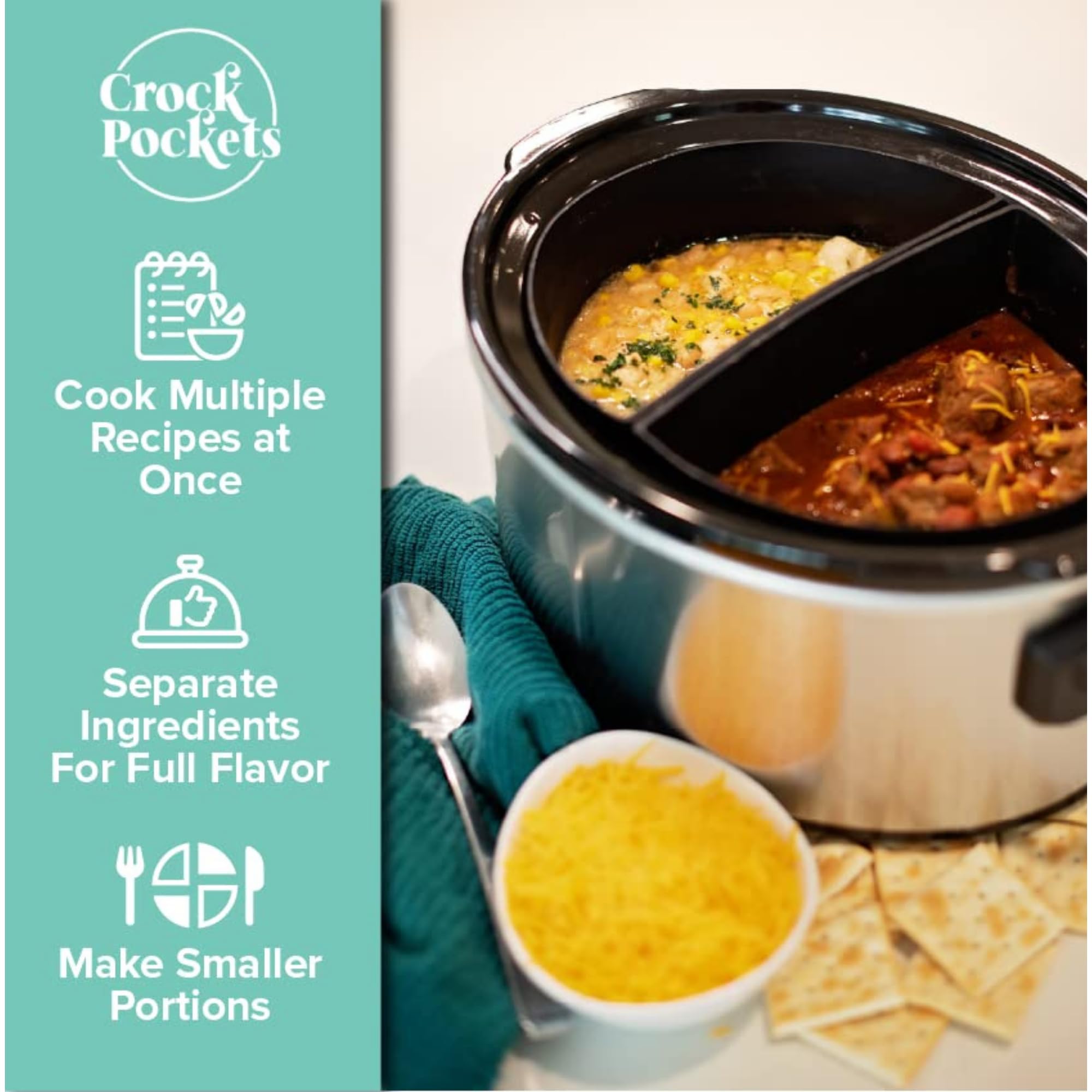CrockPockets nonstick silicone divider close-up shows easy release and cleanup