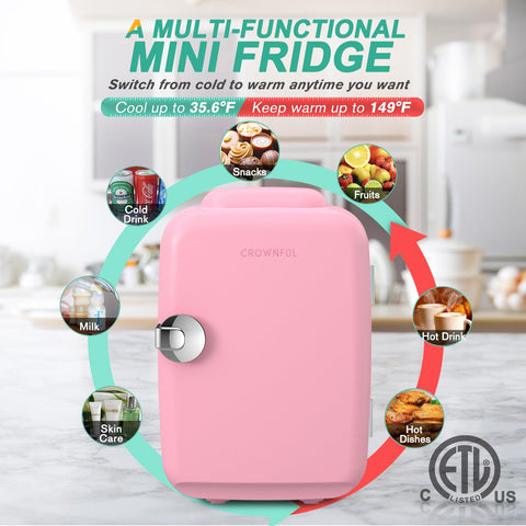 CROWNFUL mini fridge cooling and warming switch keeps products versatile