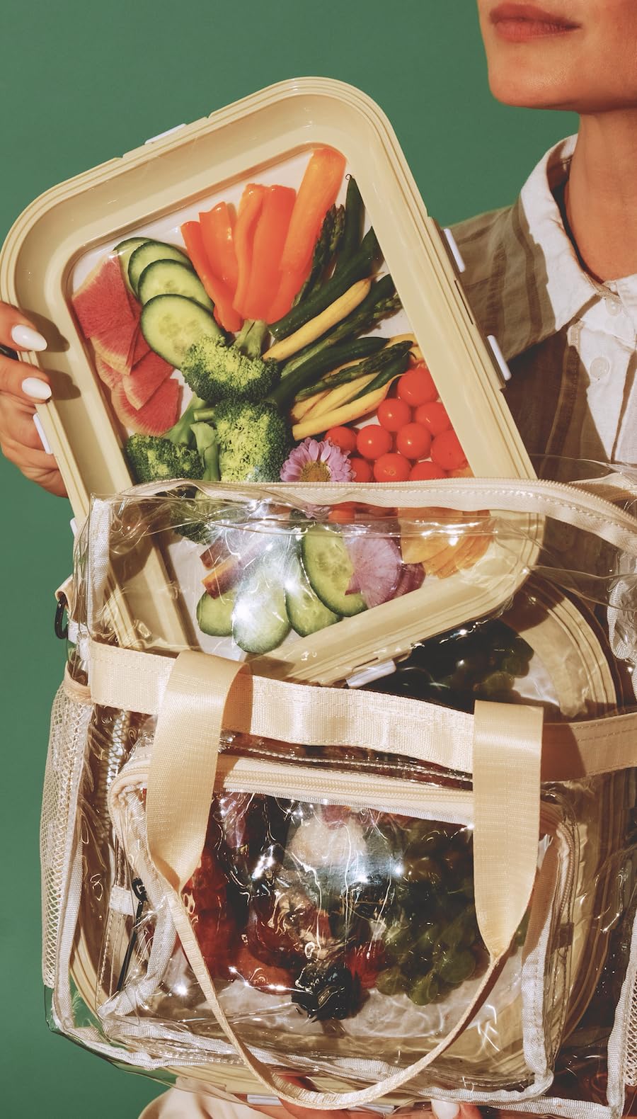 Crudités charcuterie-ready tray invites stylish snack platters for picnics and travel