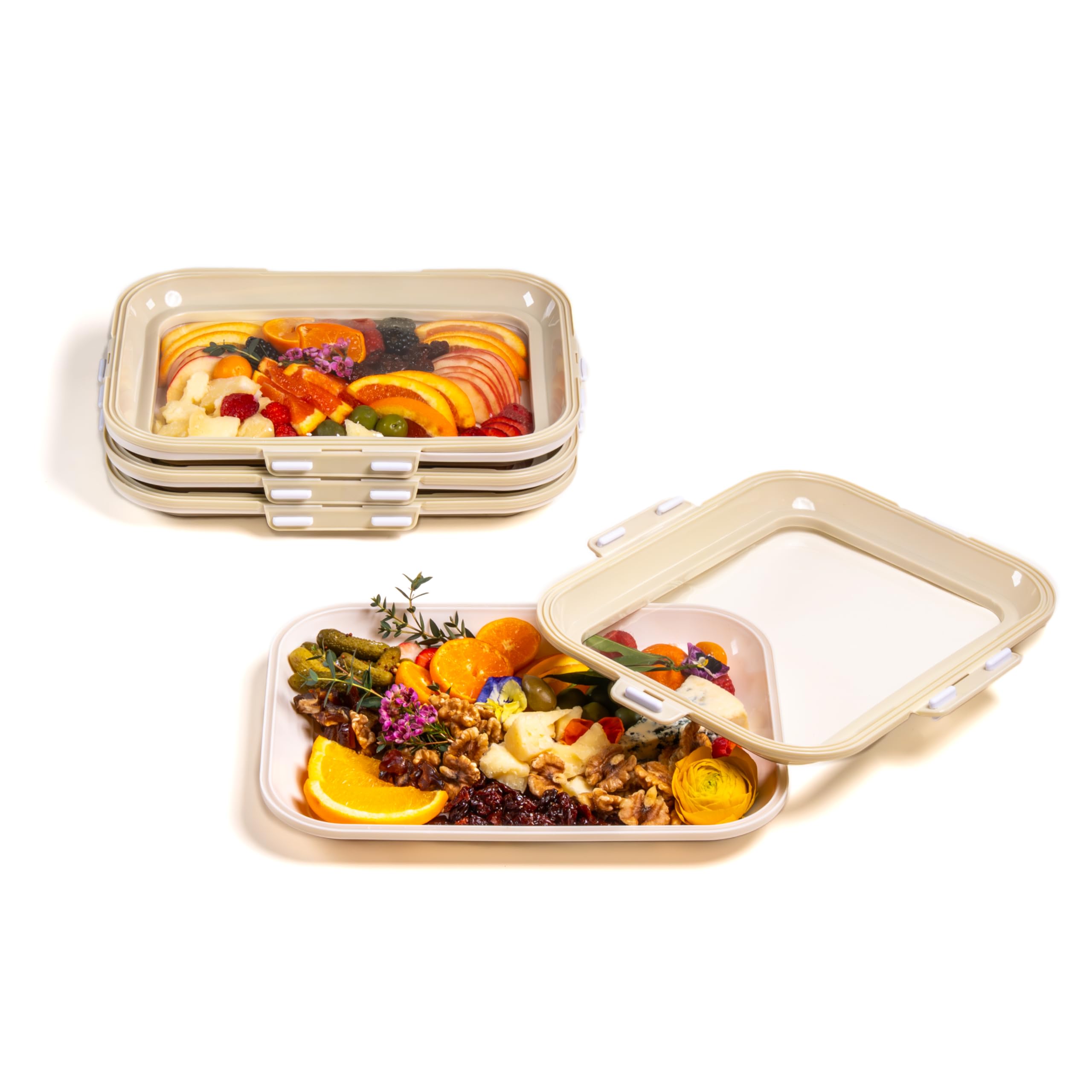 Crudités rectangle 4-pack tray keeps snacks organized for easy meal prep