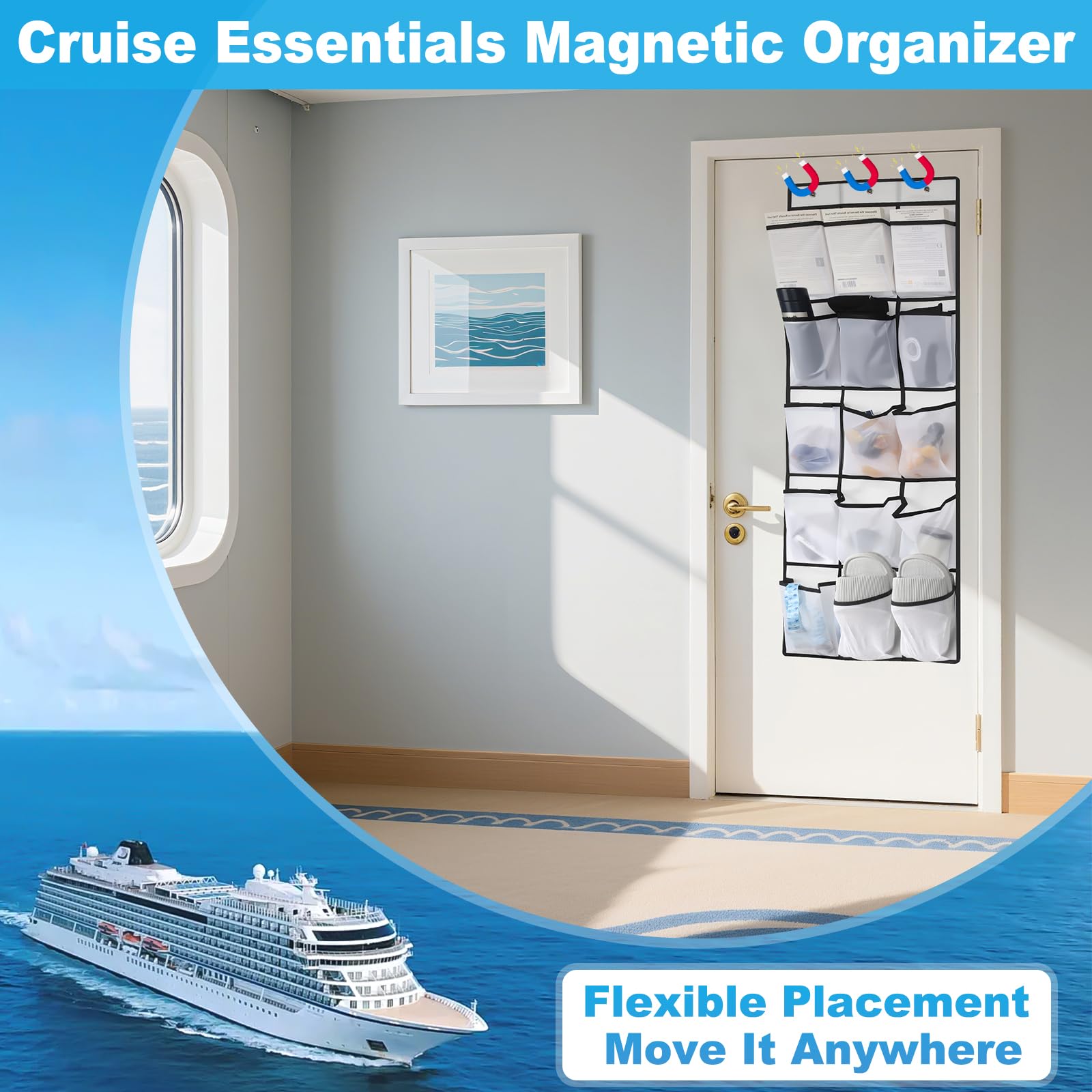 CruiSeaU magnets secure the organizer to the door without scratches