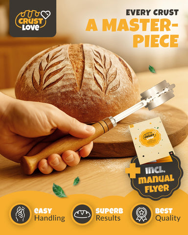CRUSTLOVE bread lame curved knife enabling artistic patterns on artisan loaves.