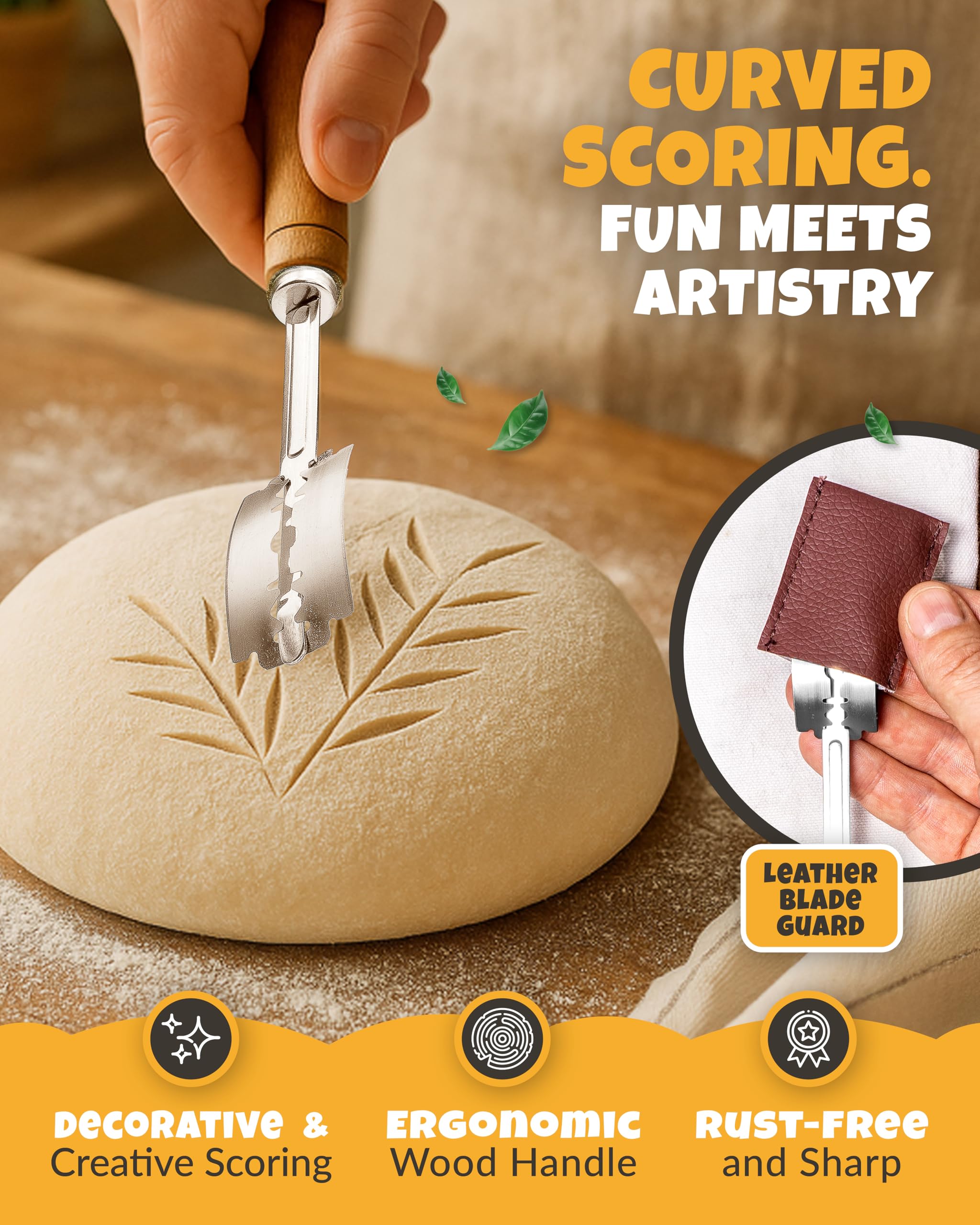 CRUSTLOVE dough scorer tool supports steady, controlled cuts during bread shaping.