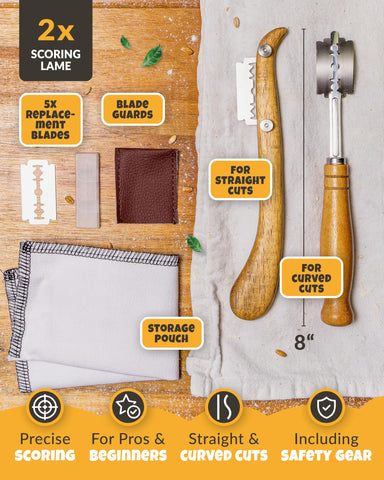 CRUSTLOVE sourdough scoring tool with five blades for versatile loaf styles.