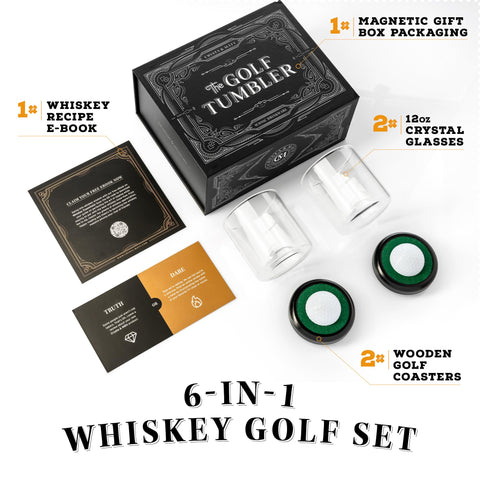 CRYSTA & MÅTT gift-ready glasses for golfers and whiskey lovers, perfect for celebrations.