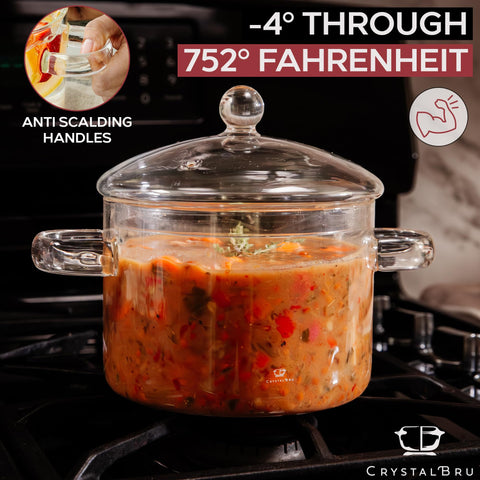Crystalbru 2L clear glass simmer pot strainer enables quick draining.