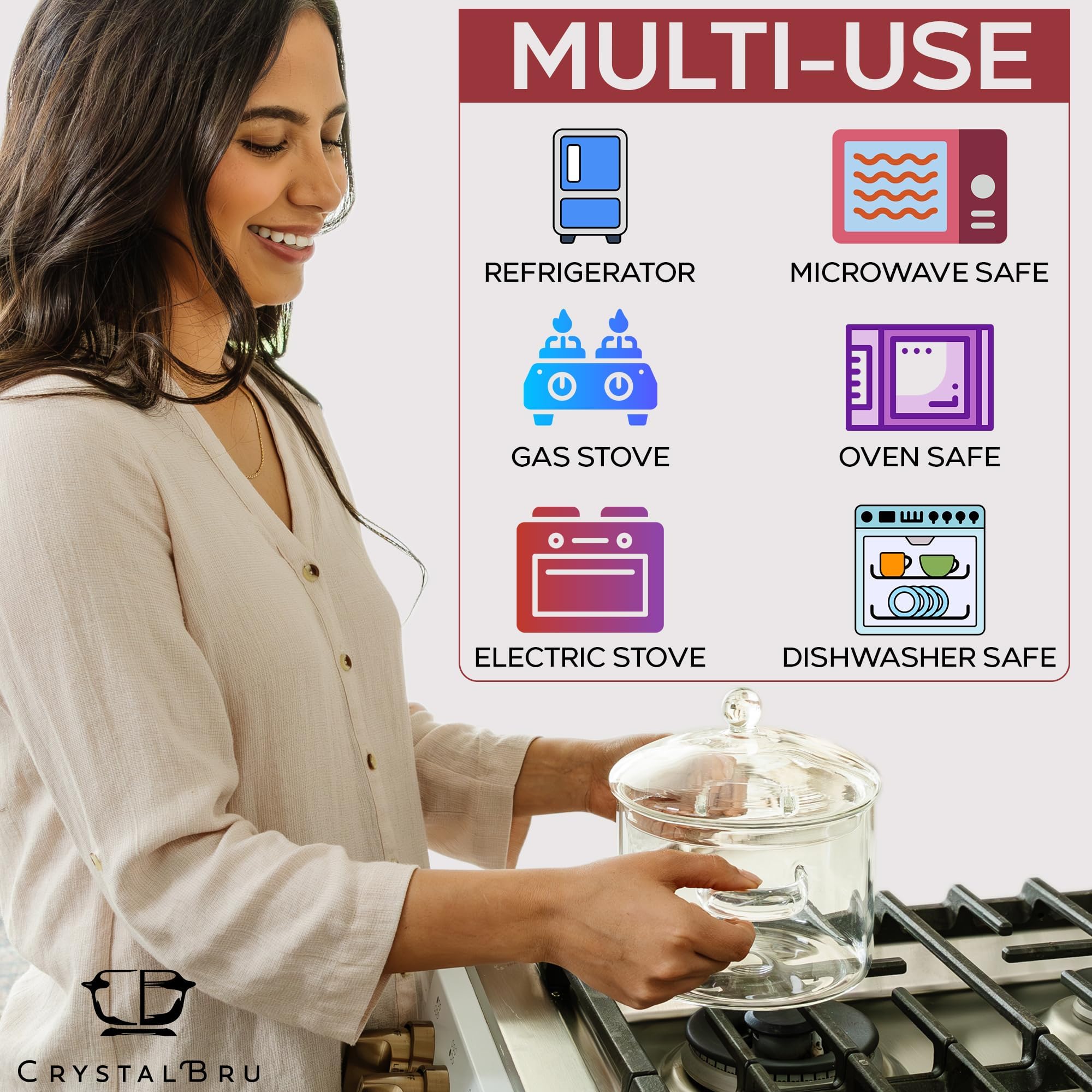 Crystalbru clip-on strainer feature for convenient draining.