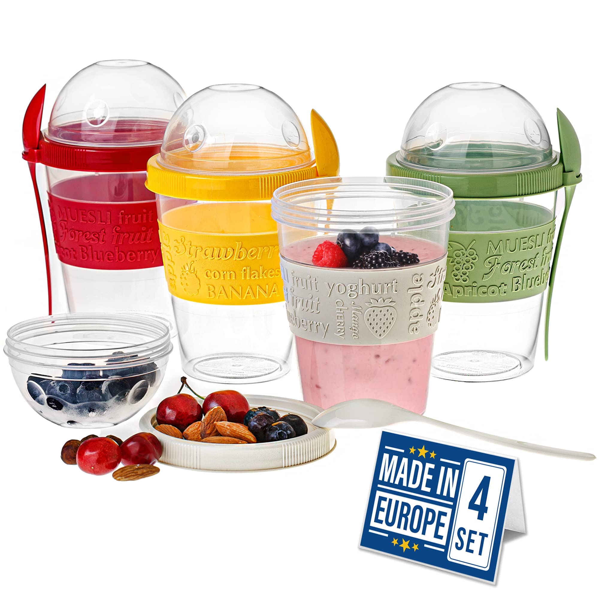 Crystalia 4-pack 20 oz yogurt cups front view for portable grab-and-go breakfasts