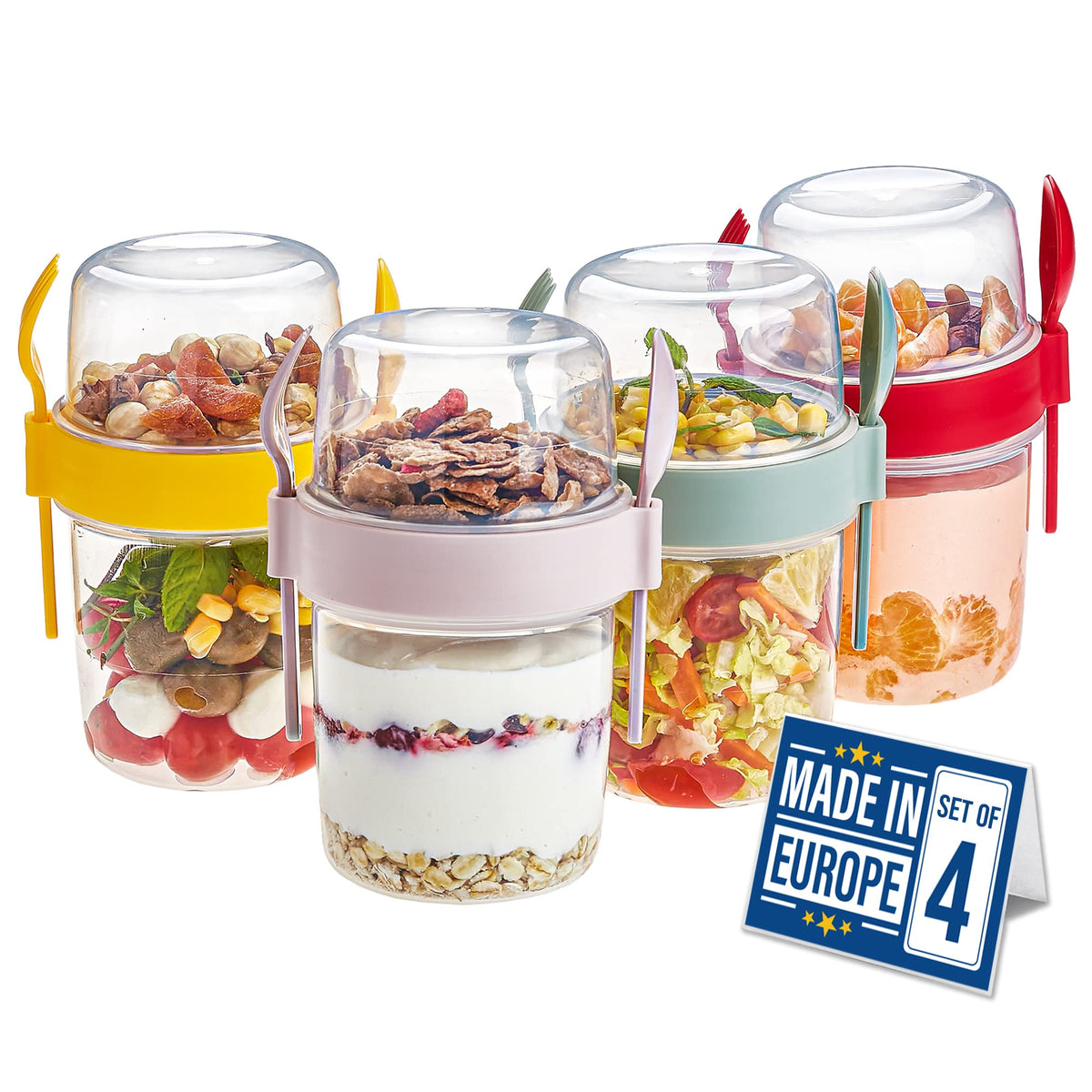 Crystalia yogurt parfait cups with lids and spoon for grab-and-go meals