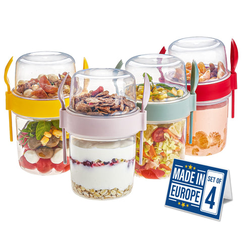 Crystalia yogurt parfait cups with lids and spoon for grab-and-go meals