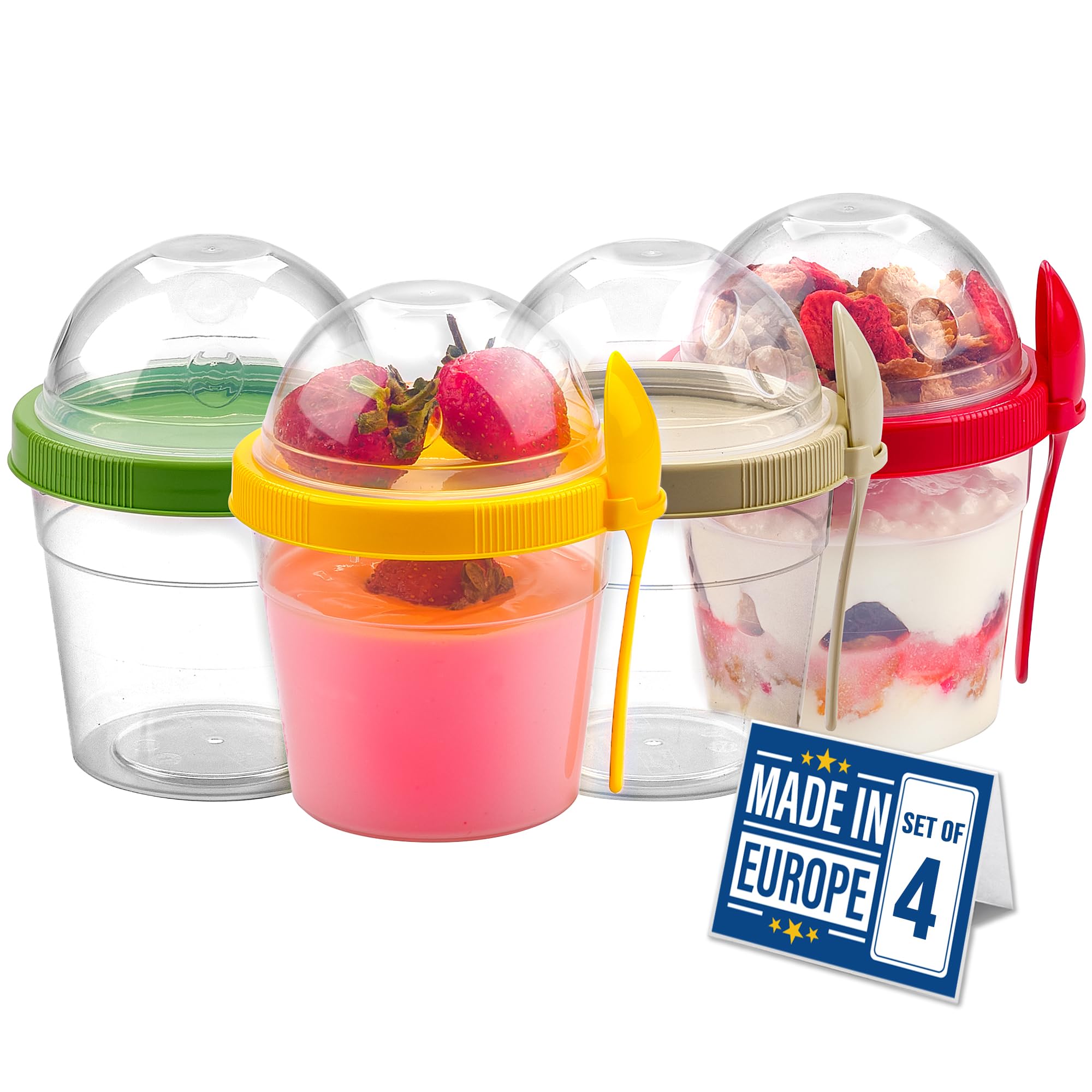 Crystalia yogurt parfait cups with lids and spoons, 17 oz, leak-proof design for on the go