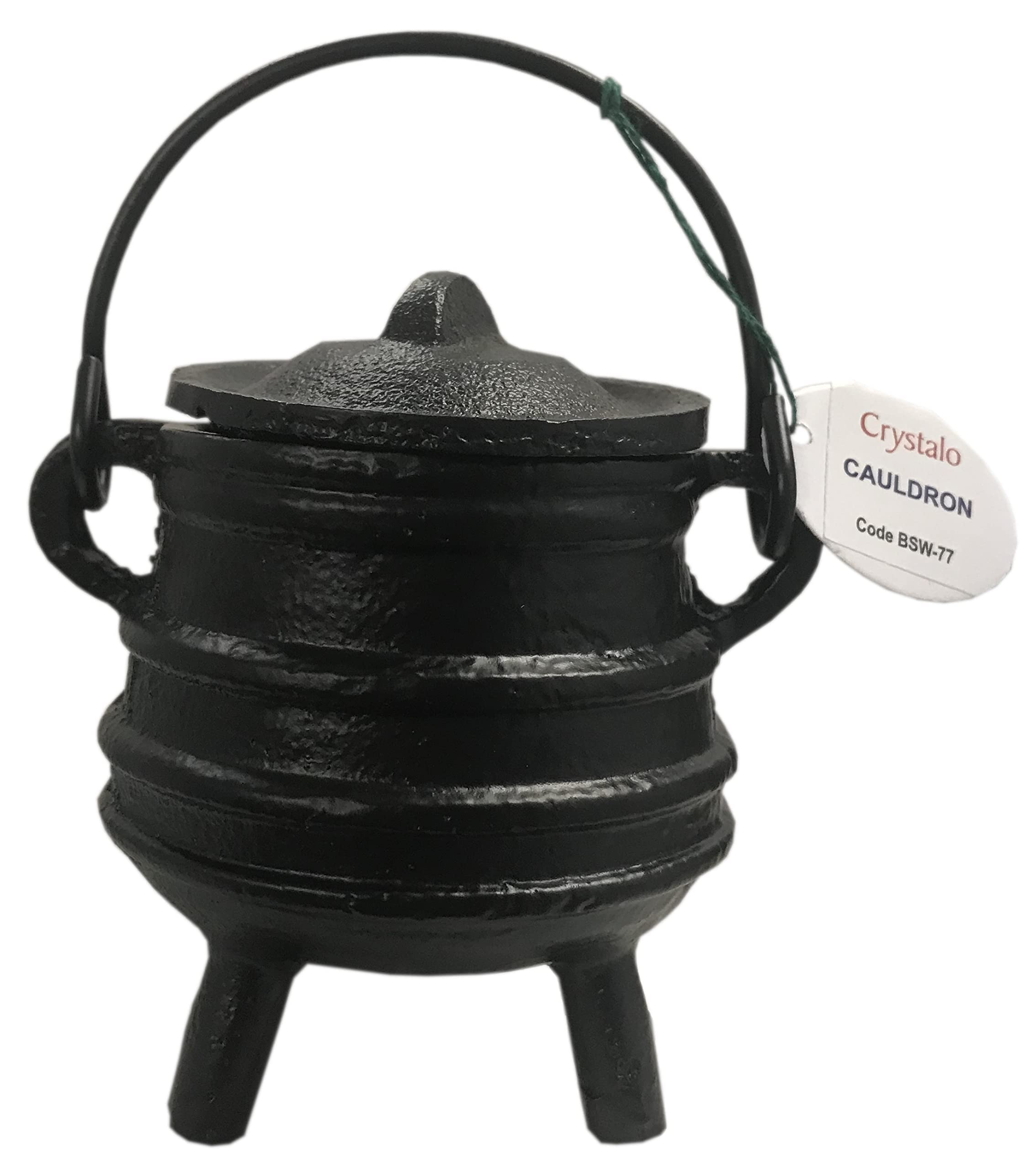 Crystalo ribbed cast iron cauldron with lid, close-up of ribbed texture and sturdy handle for durability.