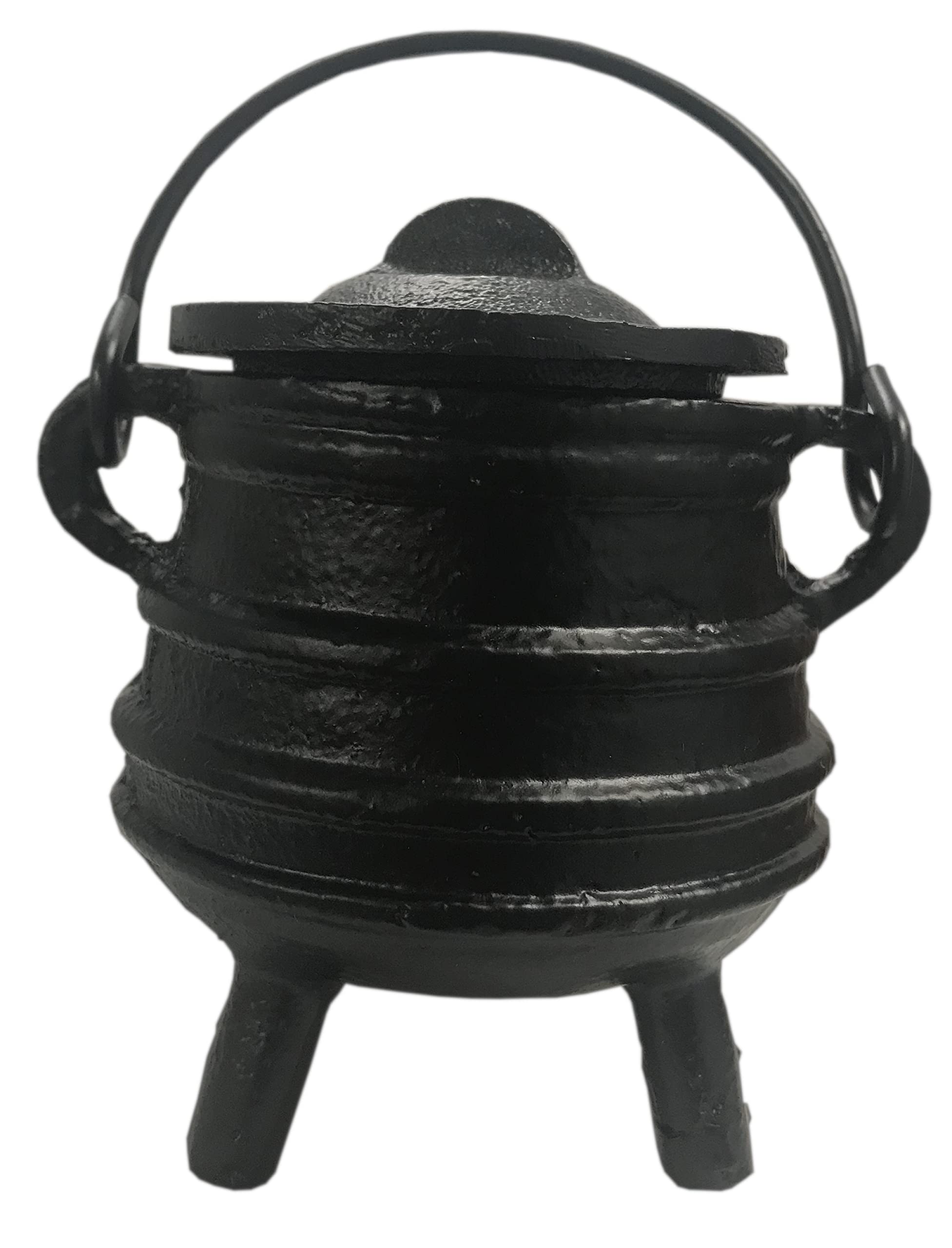 Crystalo ribbed cast iron cauldron with lid, compact 3-inch diameter for small-batch cooking.