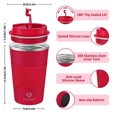 CS COSDDI red stainless tumbler side profile highlighting compact form