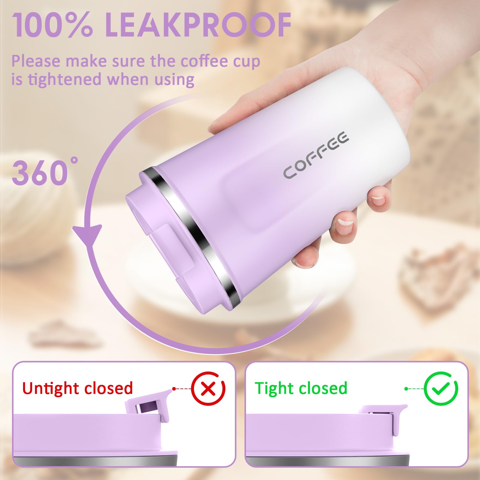 CS COSDDI leakproof mug with airtight silicone seal for spill prevention during travel.