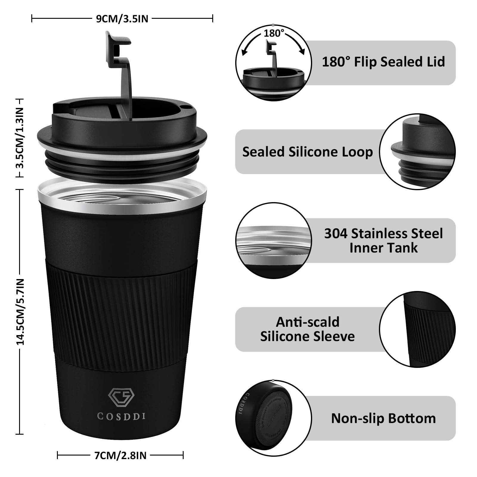 Leakproof silicone lid on CS COSDDI tumbler prevents spills during commutes.