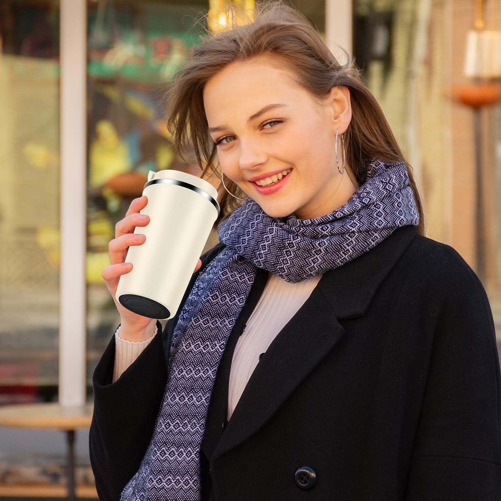 CS COSDDI portable tumbler suitable for hot coffee or iced beverages.