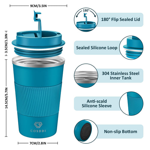 CS COSDDI 12oz mug with leakproof lid preventing spills during travel