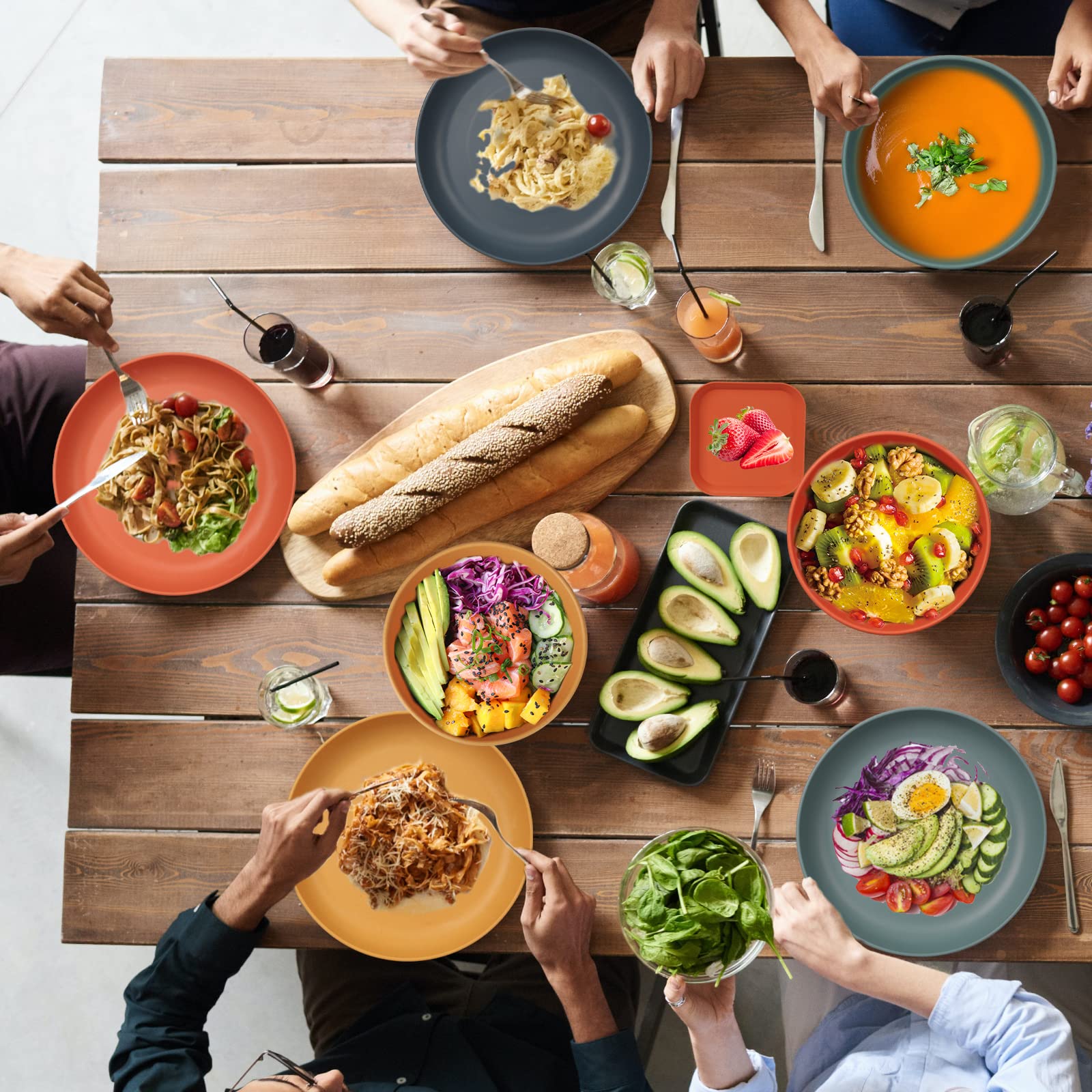 CSYY colorful dinnerware pieces brighten casual table settings.