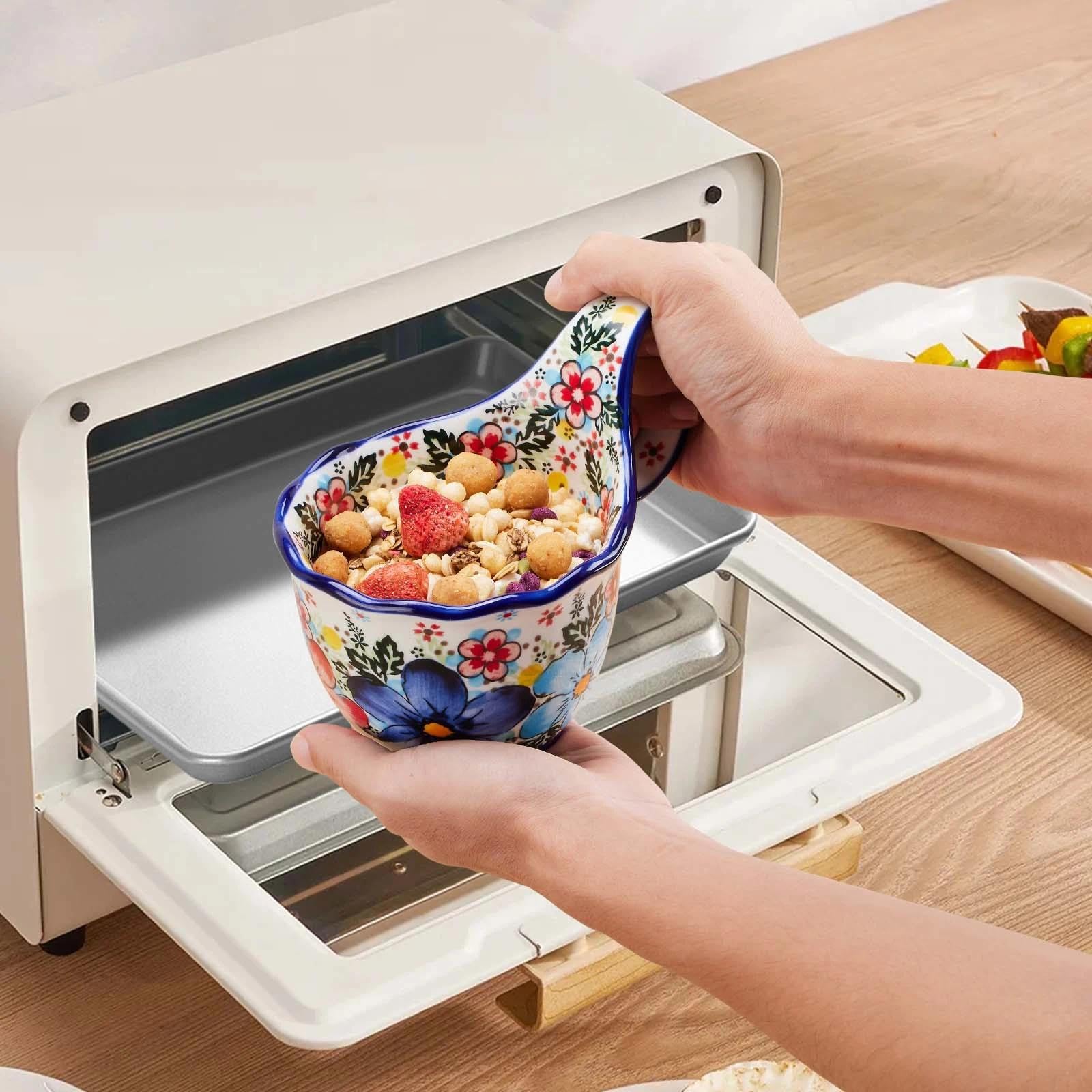 Cteaffee glazed blue soup bowl, microwave safe for quick reheating