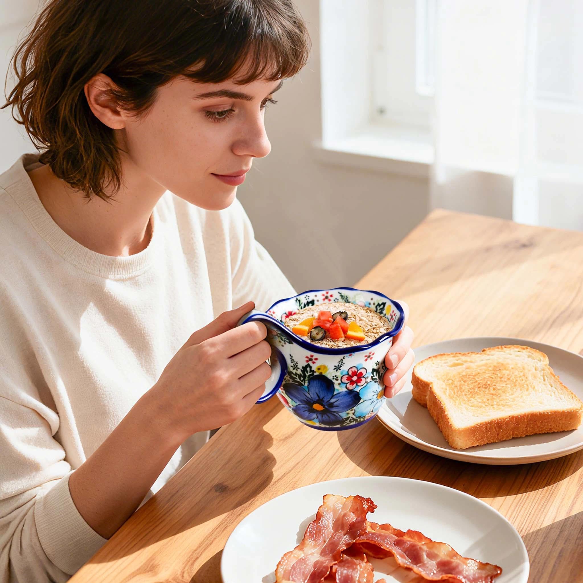 Cteaffee oversized porcelain bowl with ergonomic handle for comfortable grip